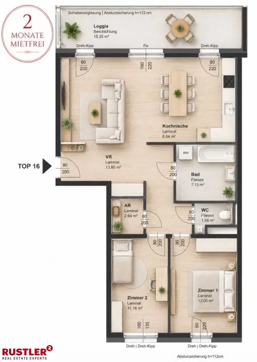 Sehr gut aufgeteilte 3 Zimmerwohnung - WG geeignet!, Graz