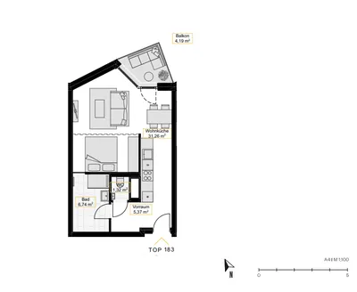 1-Zimmer Klimatisierte Wohnung nähe Hauptbahnhof Wien
