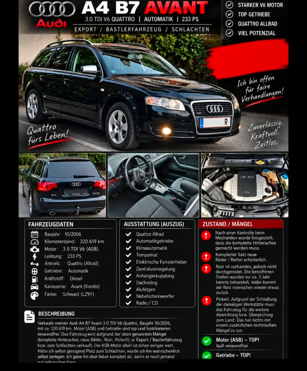 Audi A4 2006 – € 3.000, 220 916 km – Bild 1 von 1