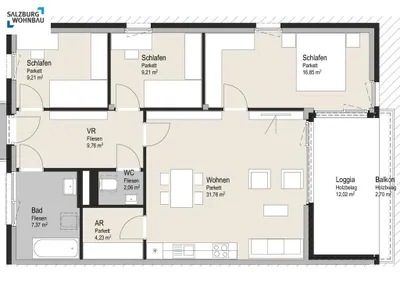 4-Zimmer-Wohnung mieten in Salzburg-Umgebung – 102 m², € 2.100 – Bild 2 von 2