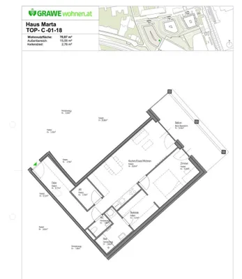 2-Zimmer-Wohnung mieten in Graz – 73 m², € 897 – Bild 2 von 8
