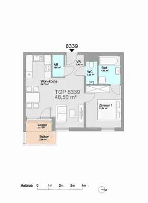 Helle 2 Zimmer Neubauwohnung mit 48,5 qm