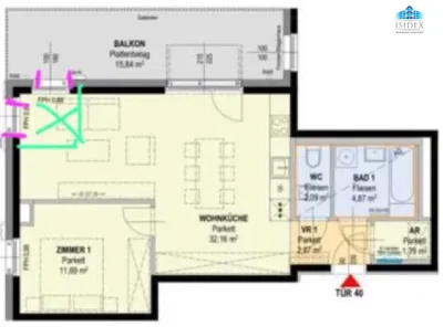2-Zimmer-Wohnung mieten in Wien – 55 m², € 880 – Bild 2 von 3