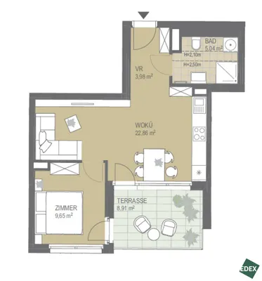 2-Zimmer-Wohnung mieten in Wien – 61 m², € 1.301 – Bild 8 von 8