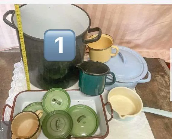 Vintage retro Konvolut Emaille Geschirr Riess, Kochtopf, Pfanne, Austria Email, € 59,- (8600 Arndorf)