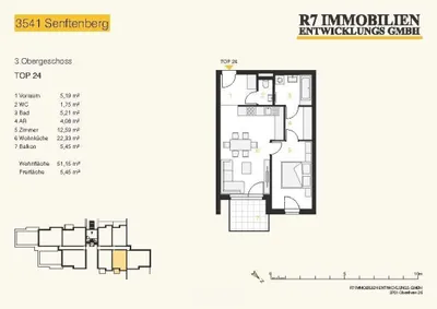 2-Zimmer-Wohnung kaufen in Krems Land – 51,15 m², € 269.900 – Bild 3 von 3