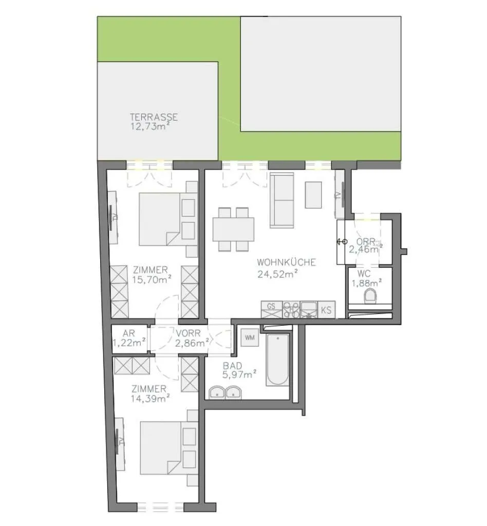 Airbnb Möglichkeit - Neubau - Gartenwohnung am Kutschkermarkt - Garagenstellplatz optional - Widok 3
