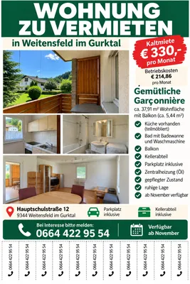 1-Zimmer-Wohnung mieten in Sankt Veit an der Glan – 38 m², € 545 – Bild 9 von 9