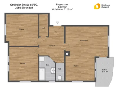 3-Zimmer-Wohnung mieten in Gmünd – 71,19 m², € 606 – Bild 11 von 12