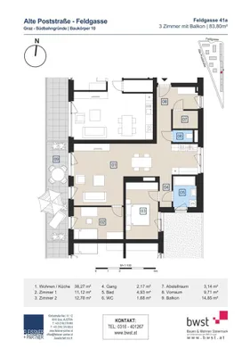 3-Zimmer-Wohnung mieten in Graz – 83,8 m², € 1.082 – Bild 18 von 18