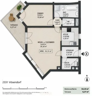 2-Zimmer-Wohnung mieten in Mödling – 54 m², € 862 – Bild 13 von 14