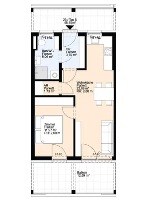 2-Zimmer-Wohnung mieten in Graz – 45,15 m², € 698