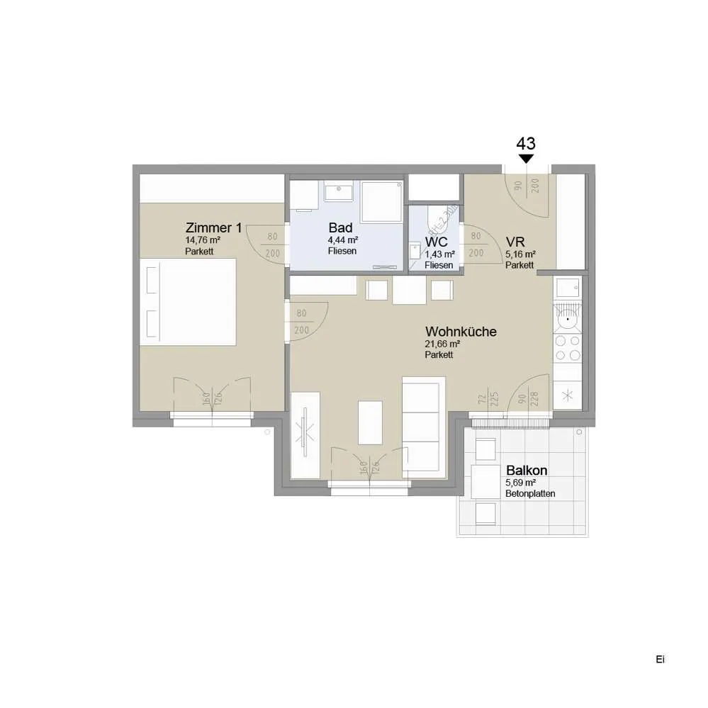 SOLEY - Sonnenschirm, Charme und Balkon - 2-Zimmer Wohnung - Ansicht 2