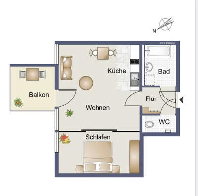 2-Zimmer-Wohnung mieten in Wien – 42 m², € 1.200 – Bild 2 von 8