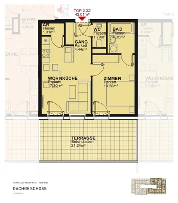 2-Zimmer-Wohnung kaufen in Wien – 42 m², € 254.900 – Bild 2 von 7