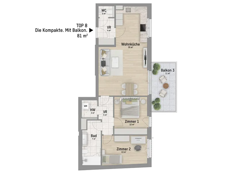 1220, Wagramer Straße, Beim Donau Zentrum, U1 und Alte Donau, 3-Zimmer-Eigentumswohnung - Ansicht 3