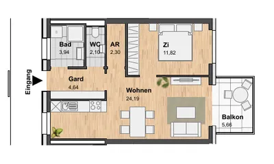 2-Zimmer-Wohnung mieten in Graz – 48,99 m², € 779 – Bild 6 von 8