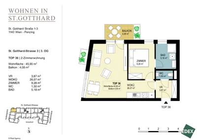 2-Zimmer-Wohnung mieten in Wien – 45,9 m², € 1.049 – Bild 17 von 17