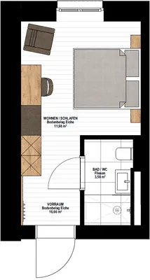 1-Zimmer-Wohnung mieten in Urfahr-Umgebung – 20 m²