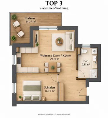 2-Zimmer-Wohnung kaufen in Linz – 47 m², € 263.600 – Bild 4 von 4
