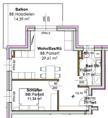 2-Zimmer-Wohnung kaufen in Linz – 47 m², € 263.600 – Bild 3 von 4