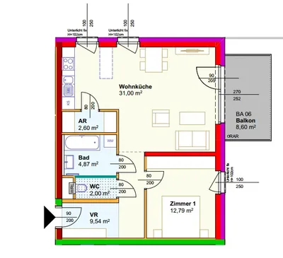 2-Zimmer-Wohnung mieten in Horn – 62,8 m², € 607 – Bild 2 von 2