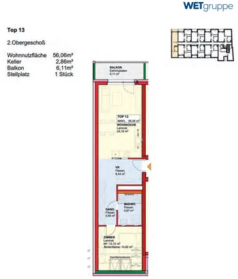 Top 13 | gef. 2 Zimmer Wohnung | Miete mit Kaufoption | Balkon, photo 2
