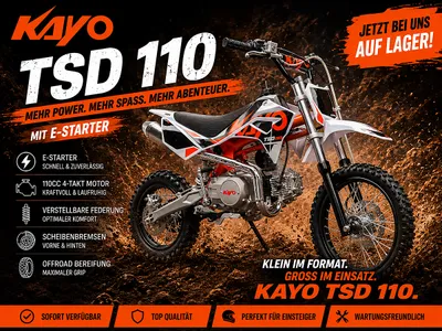 Kayo Dirtbike TSD110 mit 12/14 Räder Semiau...