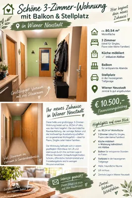 3-Zimmer-Wohnung mieten in Wiener Neustadt – 80 m², € 724