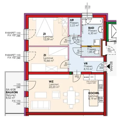 3-Zimmer-Wohnung mieten in Mistelbach – 71,46 m², € 816 – Bild 2 von 2
