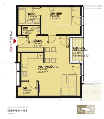 2-Zimmer-Wohnung mieten in Wien – 55,7 m², € 1.000 – Bild 15 von 15
