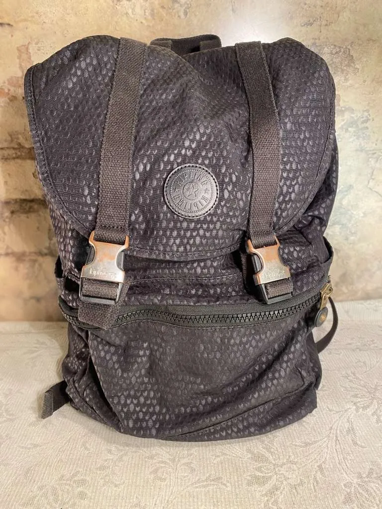 Rucksack Tasche Kipling Rucksack Gebraucht Kipling Rucksack Schwarz Schlangenmuster 35x30cm Damen Backpack Nylon