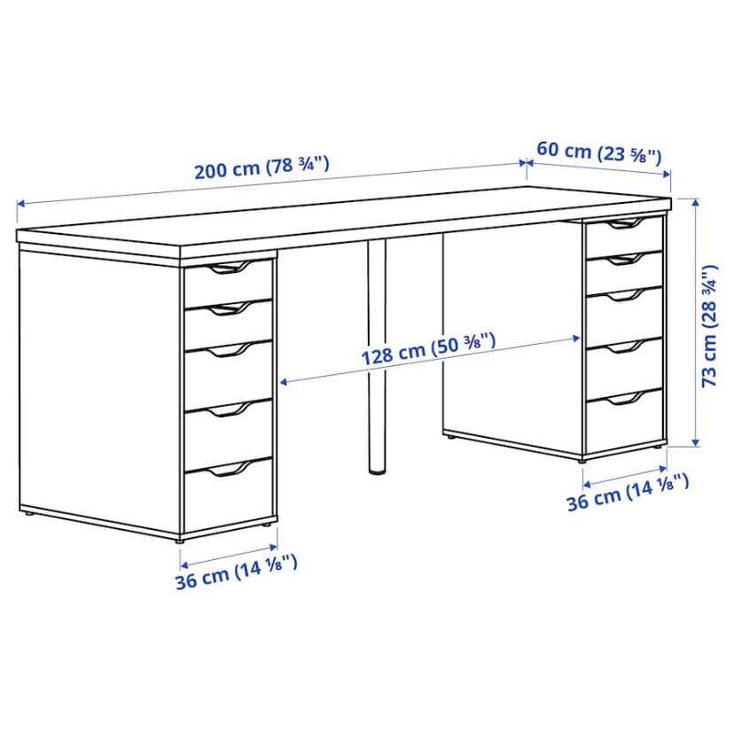 Weisser Schreibtisch + Schubladenschrank IKEA — 200x60 cm