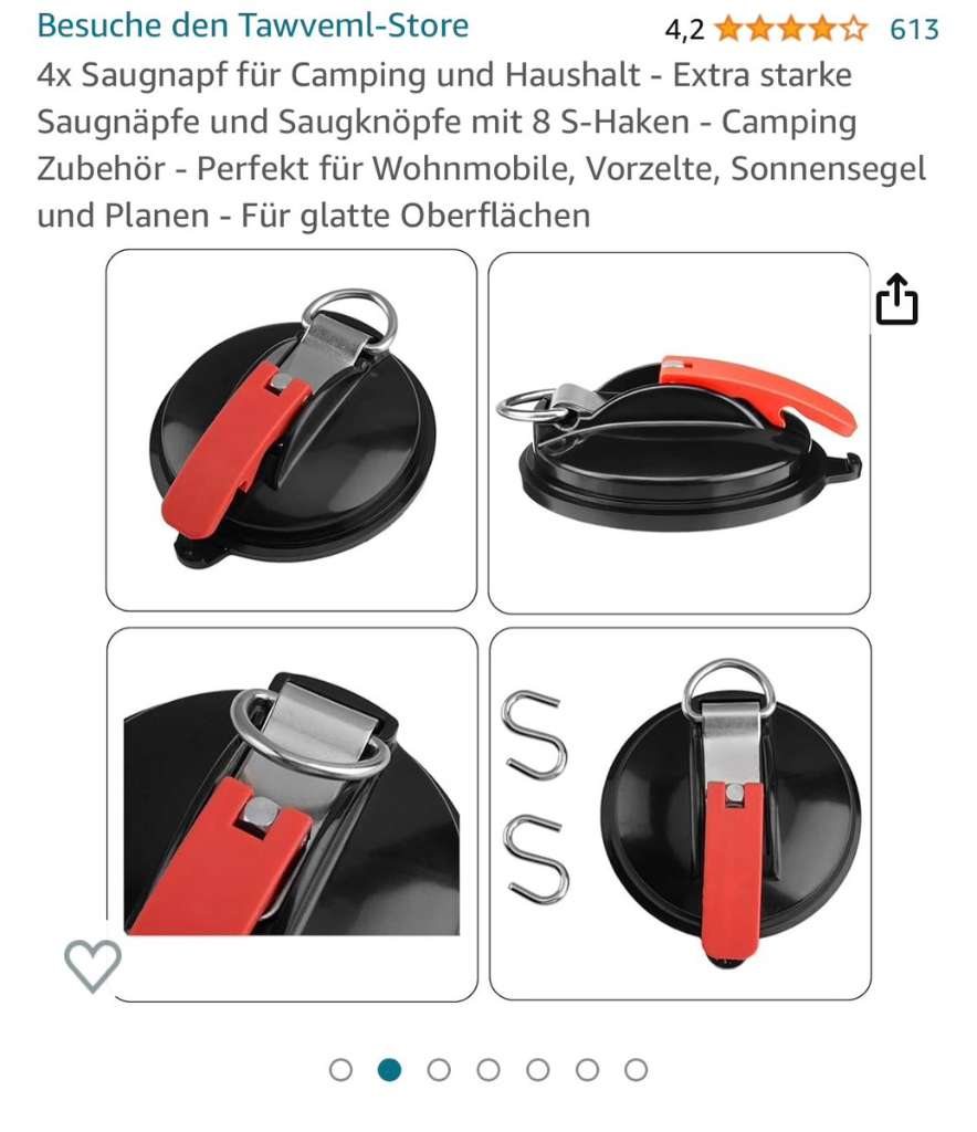 Saugnäpfe und Saugknöpfe mit S-Haken - Camping Zubehör -, € 10