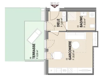 1-Zimmer-Wohnung mieten in Graz – 30,13 m², € 460