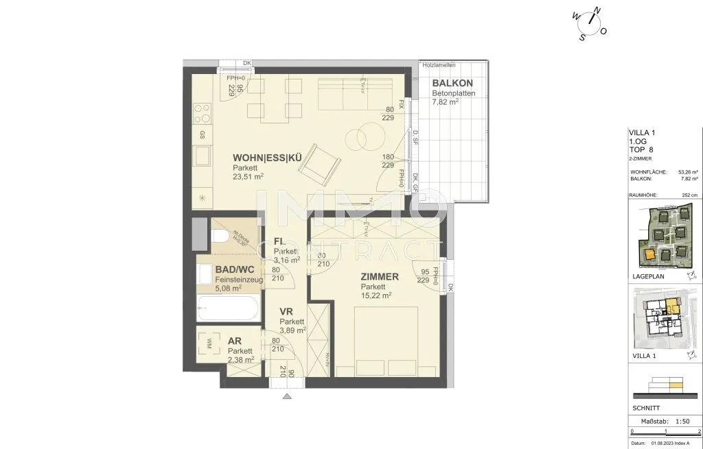 KREMSER WOHNDOMIZIL2Zi - 53qm Balkon-Eigentum, LiftTiefgarage, in beliebter Grünruhelage - Ansicht 2