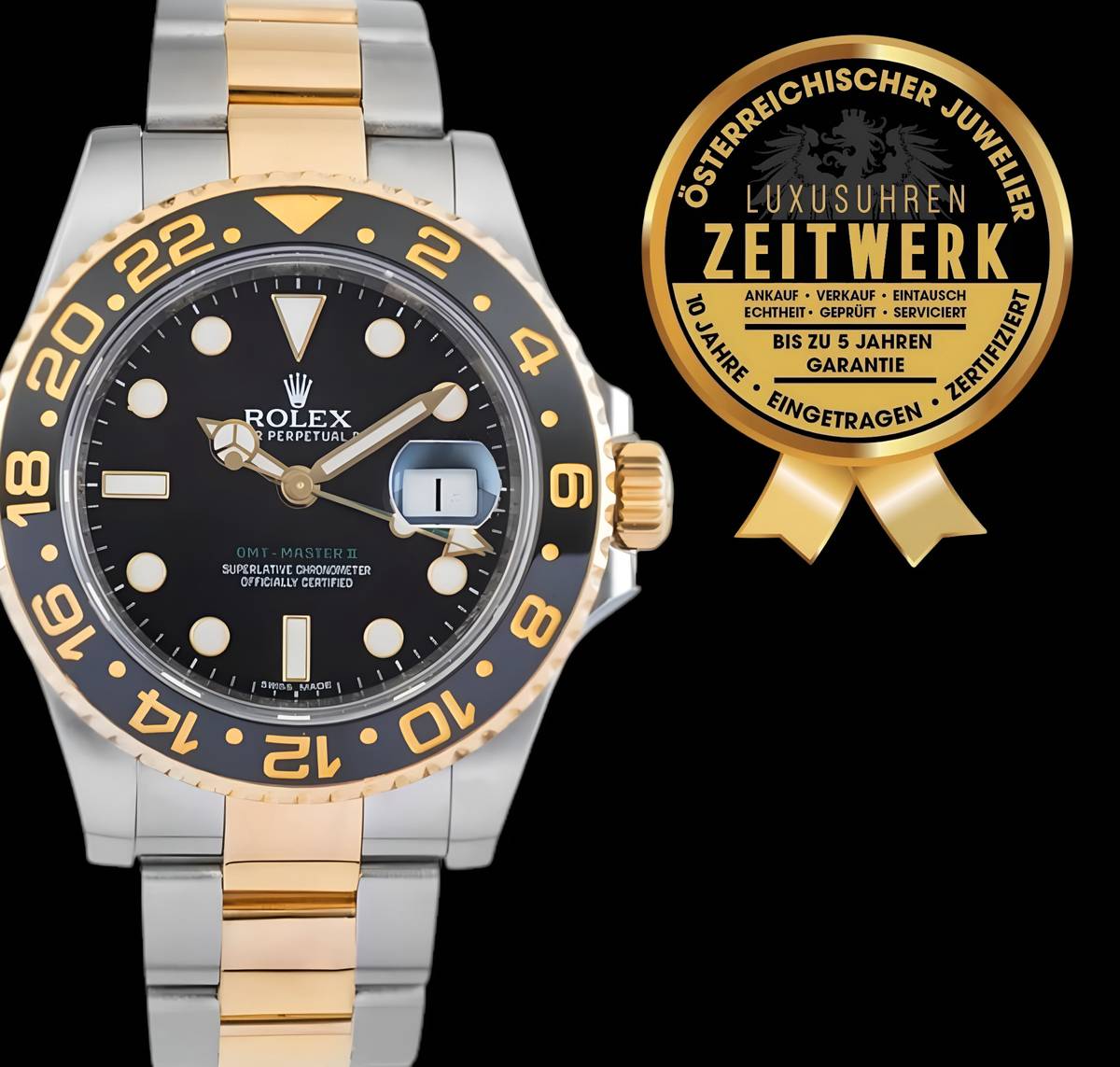 ROLEX GMT-MASTER II 18 KARAT GOLD/STAHL AUS 11/2007, FULL-SET! 3 JAHRE GARANTIE, GERNE TAUSCHEN WIR AUCH EIN!