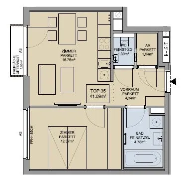 2-Zimmer-Wohnung mieten in Wien – 41,09 m², € 832 – Bild 7 von 7