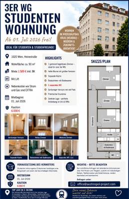3er WG Studentenwohnung in 1020 Wien - Heinestraße | Ab 01. JULI 2026 verfügbar