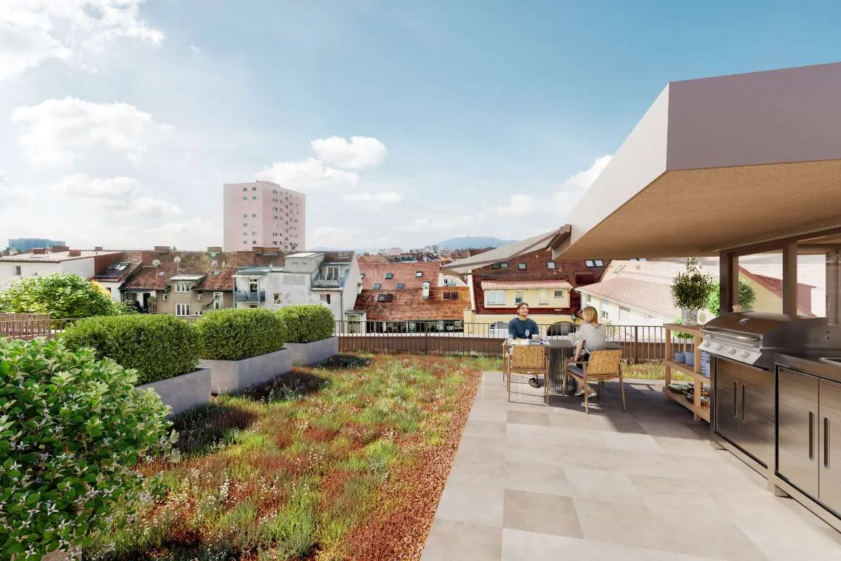 Baubeginn 2.12.2025! 3 Zi. Eigentumswohnung mit 69 m², 15 m² Terrasse und 42 m² Eigengarten! "Mitten in der Stadt" Dietrichsteinplatz 10a, 8010 Graz! - Widok 3