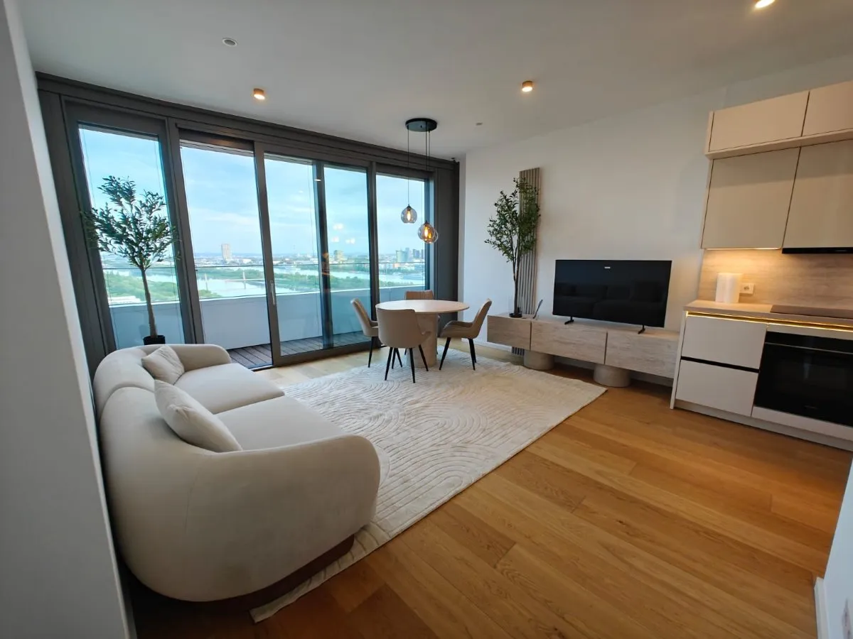 Exklusive ca 70 qm voll möblierte 3-Zimmer-Wohnung mit GARAGE &Terrasse in den Danubeflats - Ansicht 2