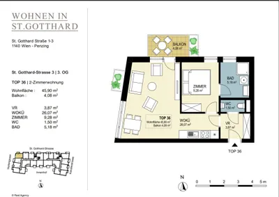 2-Zimmer-Wohnung mieten in Wien – 45,9 m², € 1.049 – Bild 22 von 22
