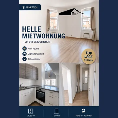 1-Zimmer-Wohnung mieten in Wien – 26,29 m², € 530 – Bild 1 von 6
