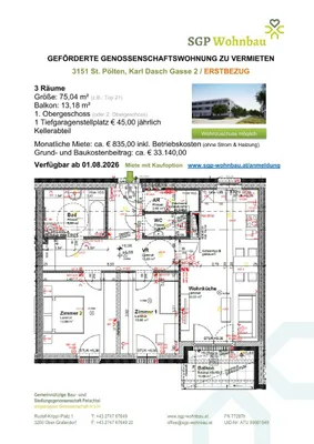 3-Zimmer-Wohnung mieten in Sankt Pölten – 75 m², € 860 – Bild 4 von 20