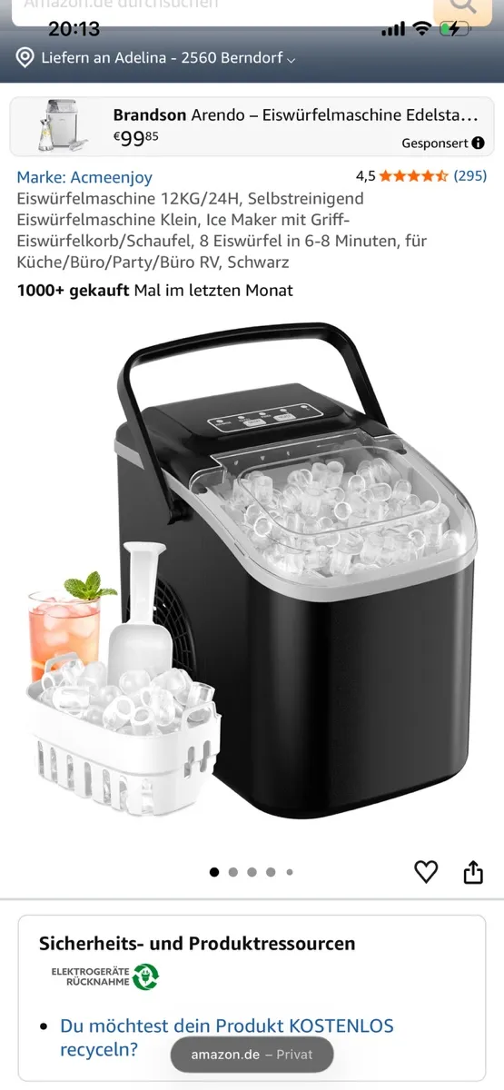 Eiswürfelmaschine, € 60,- (2560 Berndorf)
