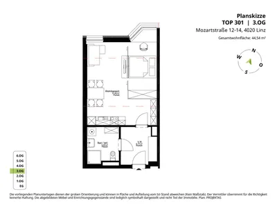 2-Zimmer-Wohnung mieten in Linz – 45,86 m², € 749 – Bild 7 von 7
