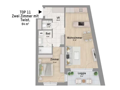 2-Zimmer-Wohnung kaufen in Wien – 63,97 m², € 369.900 – Bild 3 von 6