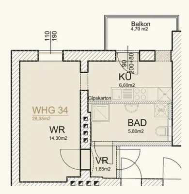 1-Zimmer-Wohnung mieten in Graz – 28 m², € 519 – Bild 6 von 6