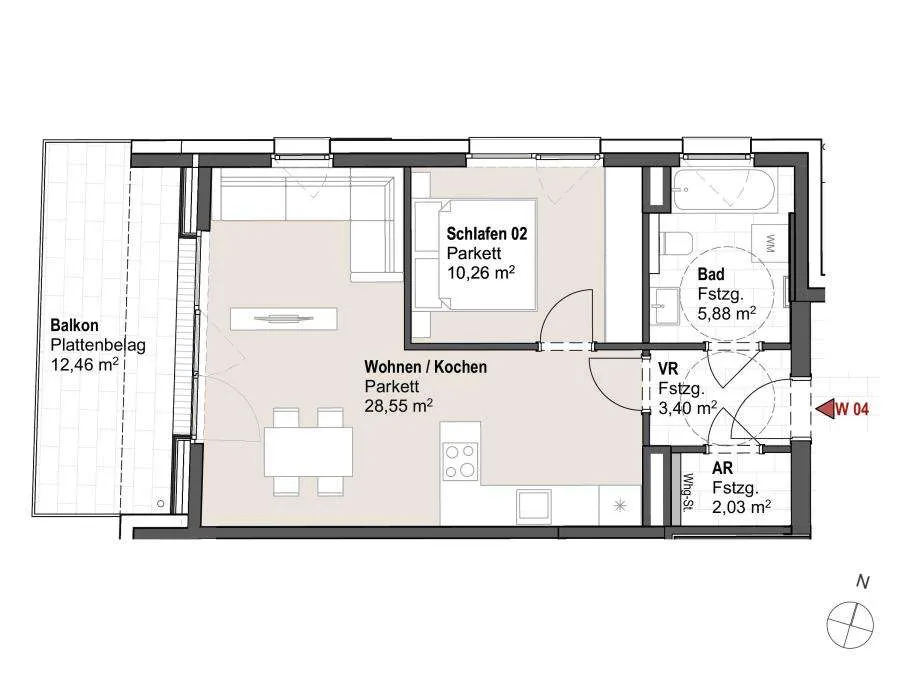 Sportplatzstraße W4: 2-Zimmer Wohnung mit Balkon in sonniger Wohnlage - Ansicht 2