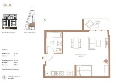 1-Zimmer-Wohnung kaufen in Wien – 42,9 m², € 199.000 – Bild 5 von 5